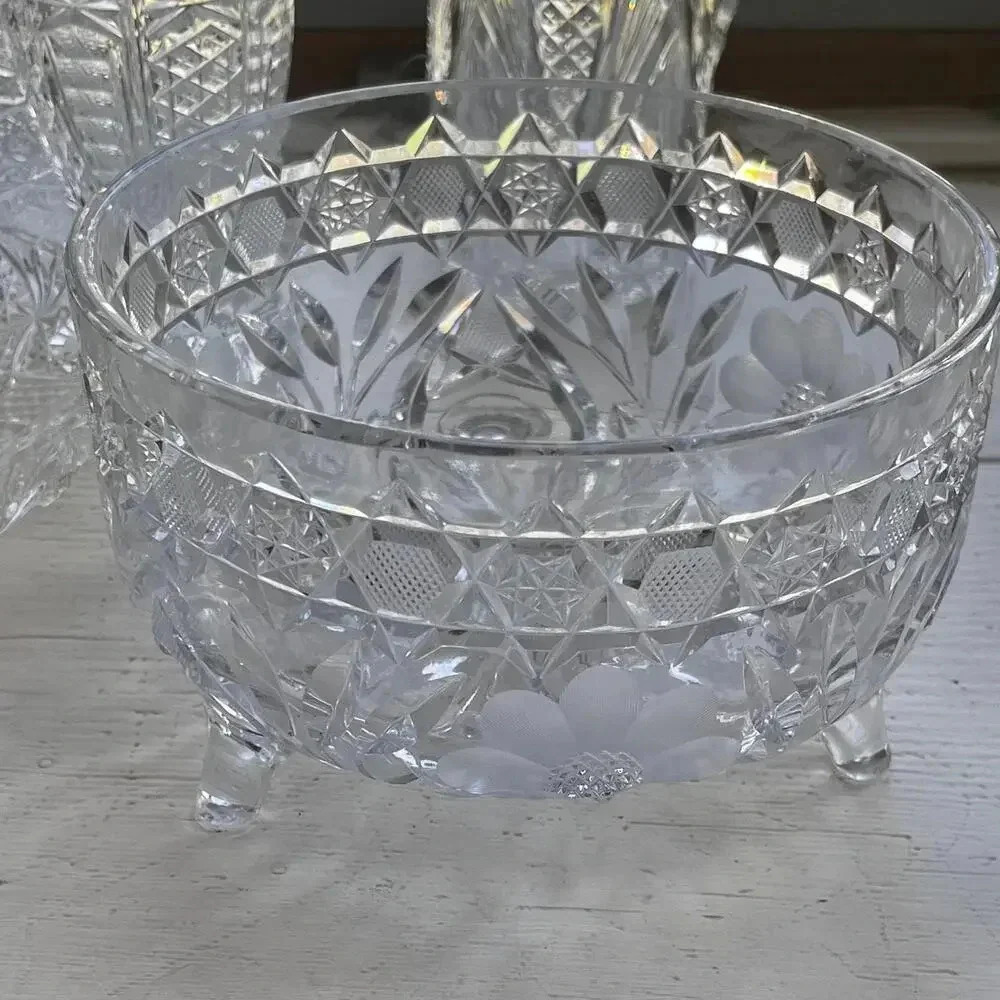 Bohemia Czech‎  Crystal Bowl Hand-Cut Crystal 7” bowl flowers vintage